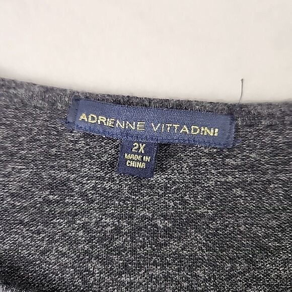 Adrienne Vittadini 2XL Grey Crystal Studded Round Neck Sweater Gathered Sleeve - Picture 3 of 9